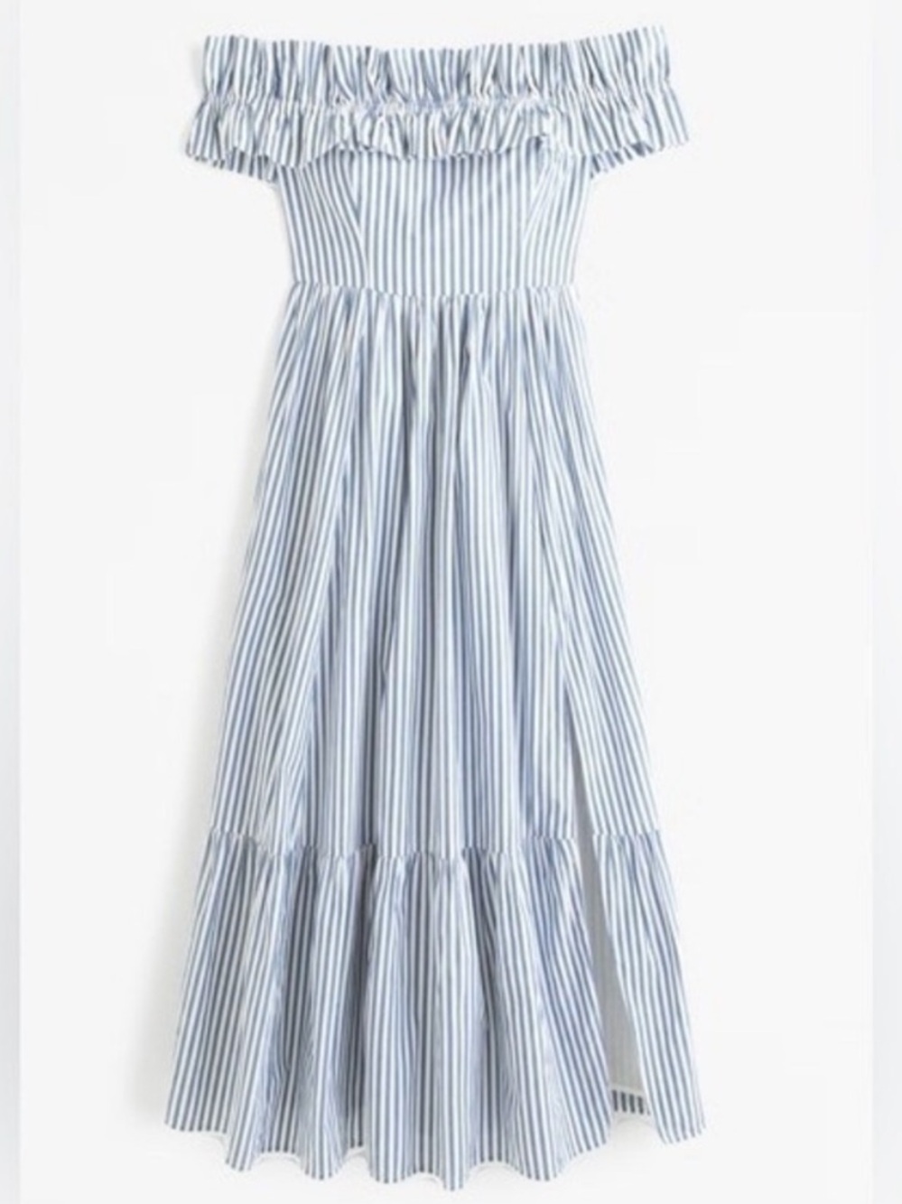 Abercrombie & Fitch Blue and White Striped Off-Shoulder Maxi Dress